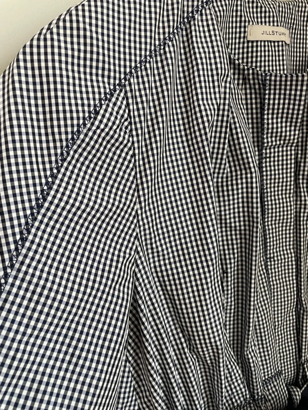 Jill Stuart Blue Gingham Dress Button Front Pocket Structured Fit Flare Size S - Picture 11 of 14